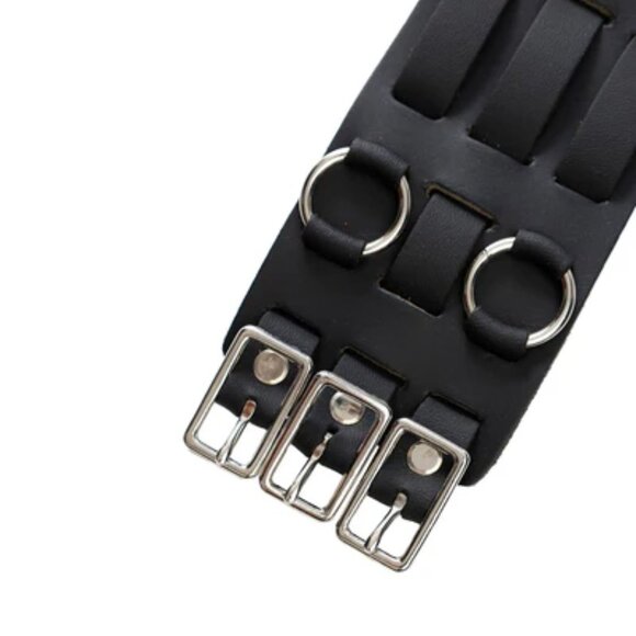 Mascorro Leather Black Wristband W/ Four Rings HCR-22C - Picture 4 of 6